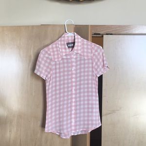 Pink checked Reformation button up